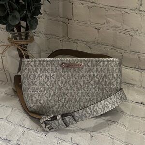 Like New -Michael Kors Silver and Silver Monogram Belt Bag